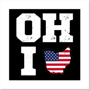 Ohio Map State USA Flag Posters and Art